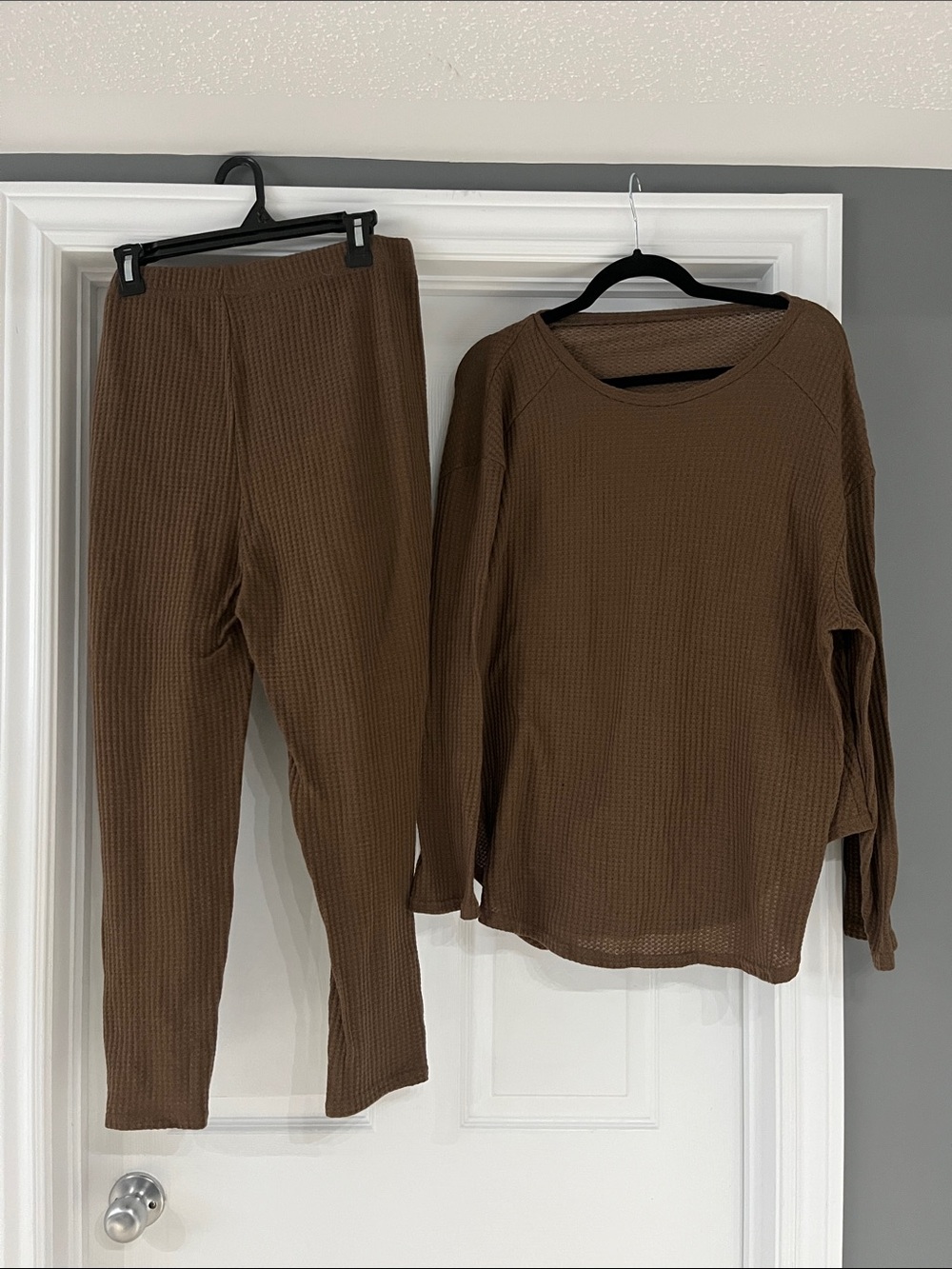 3/$30 Cozy Waffle Knit Two-Piece Set - Brown loungewear
